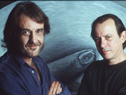 Silvio Rodríguez (derecha) y Luis Eduardo Aute, en  1995.