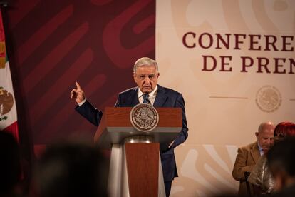 El presidente de México, Andrés Manuel López Obrador, durante su conferencia matutina de este lunes.