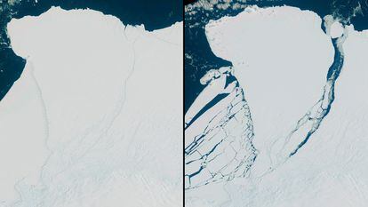 La vista aérea de un iceberg que se ha desprendido de la plataforma de hielo Brunt, en Antártida, enero de 2023.