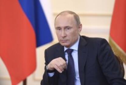 Vladimir Putin, presidente de Rusia, en una rueda de prensa celebrada hoy en Moscú