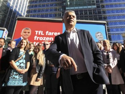 El candidato del Partido Laborista brit&aacute;nico a la alcald&iacute;a de Londres, Sadiq Khan, durante un acto electoral.