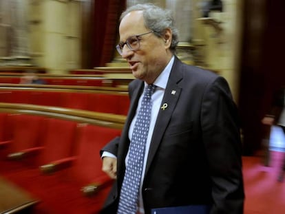 Quim Torra, este miércoles, antes del debate en el Parlamento catalán. En vídeo, las declaraciones del presidente catalán.