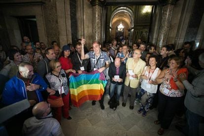 El colectiu LGTBi celebra l'aprovació de la llei contra l'homofòbia.