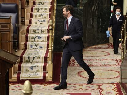 El líder del PP, Pablo Casado, en la sesión plenaria del Congreso de este miércoles.