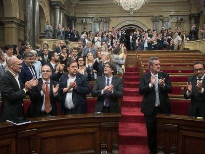 Pleno del Parlament de Catalu&ntilde;a tras la aprobaci&oacute;n de la ley de transitoriedad pol&iacute;tica.