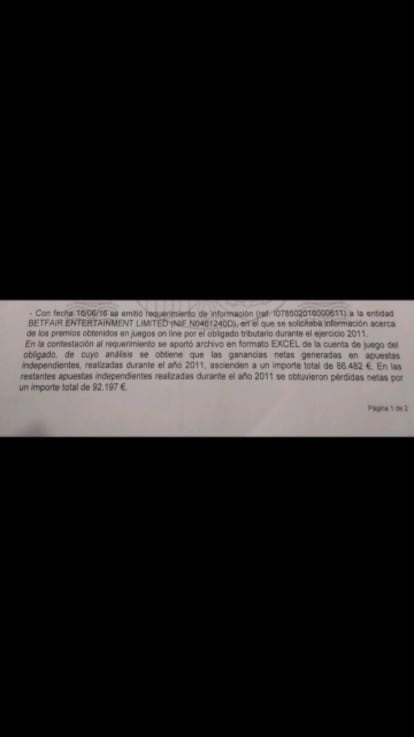 Extracto del acta de Hacienda sobre el caso de Paco Vallejo