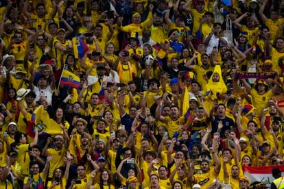 Aficionados de Ecuador festejan el segundo gol.