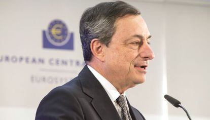 El presidente del BCE, Mario Draghi, ayer en Fr&aacute;ncfort.