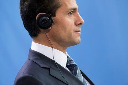 El expresidente de México, Enrique Peña Nieto, durante una conferencia de prensa el 12 de abril de 2016 en Berlín, Alemania. 