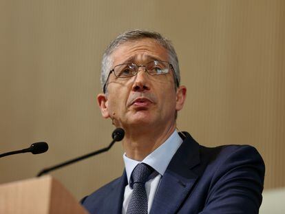 El gobernador del Banco de España, Pablo Hernández de Cos, en un acto en Madrid el 10 de mayo.