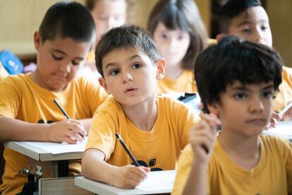 Elementary students at the El Carme school in Barcelona.