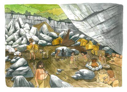Recreación de la vida neolítica en Atapuerca distribuida por la U. de Upsala.