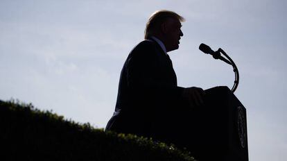 El presidente Donald Trump durante una ceremonia en el Pentágono