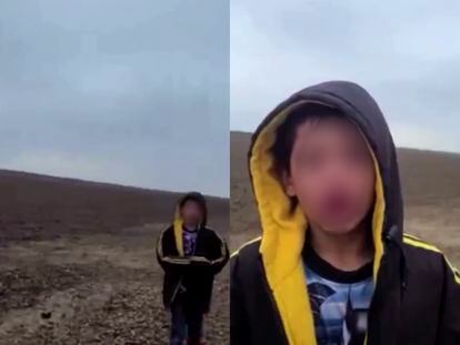 Fotograma de un vídeo en el que un niño migrante abandonado en el desierto en Río Grande, Texas, pide ayuda a un agente de la patrulla fronteriza de Estados Unidos, el pasado 1 de abril.