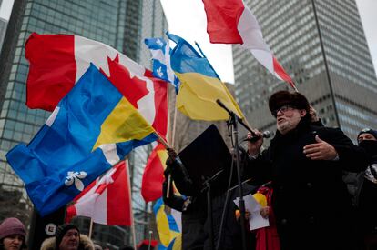 Un orador durante una protesta en contra de la invasión rusa en Ucrania, en Montreal, el pasado 27 de febrero.