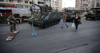 Un puesto de control militar en Dahie, Beirut, el 23 de septiembre. 