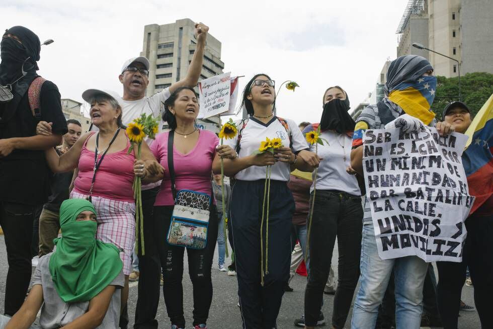 Manifestantes opositores en Caracas el pasado sábado.