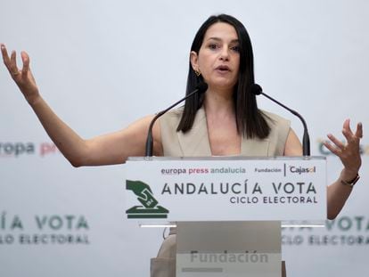 La presidenta de Ciudadanos, Inés Arrimadas, este lunes, en Sevilla.