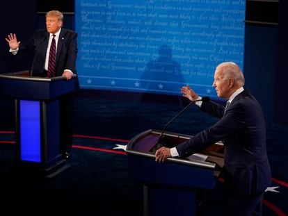 Imagen de archivo del primer debate entre Donald Trump y Joe Biden.