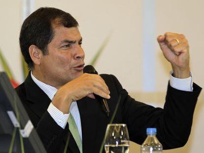 Rafael Correa durante una rueda de prensa en Quito.