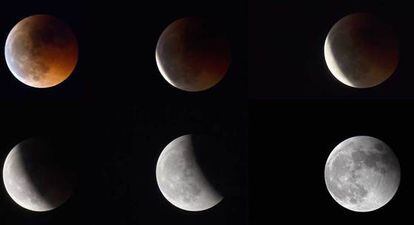 Sucesión de imágenes del eclipse lunar vistas desde Valencia.