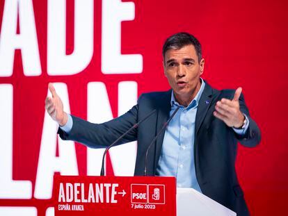 Pedro Sánchez, este viernes en la presentación de su programa electoral en Madrid.