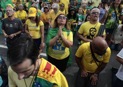 Evangelistas seguidores de Bolsonaro en Río de Janeiro el pasado 26 de mayo.