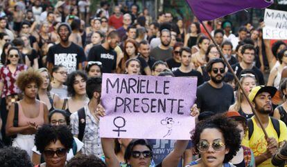 Una manifestación contra el asesinato de Marielle Franco, en São Paulo en marzo. 