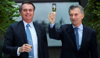 Los presidentes de Brasil y Argentina, Jair Bolsonaro y Mauricio Macri, el jueves en Buenos Aires. 