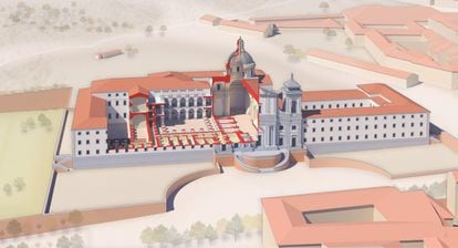 Graphic reconstruction of the convent of San Pedro Alcántara.
