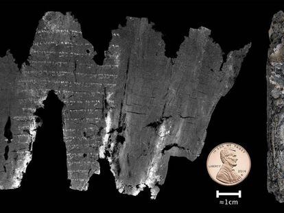 Imagen del manuscrito comparado con un centavo de EE UU.