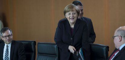 Angela Merkel durante una reunión este miércoles en la Cancillería en Berlín.