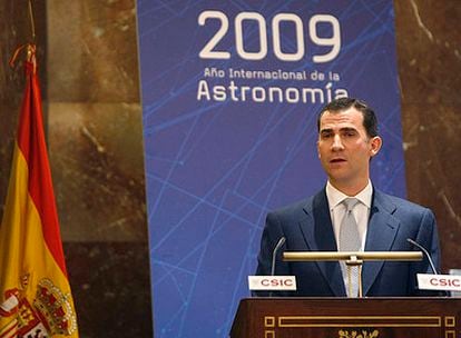 El príncipe Felipe, en la inauguración de los actos del Año de la Astronomía en España, en la sede del CSIC, el pasado 27 de enero.