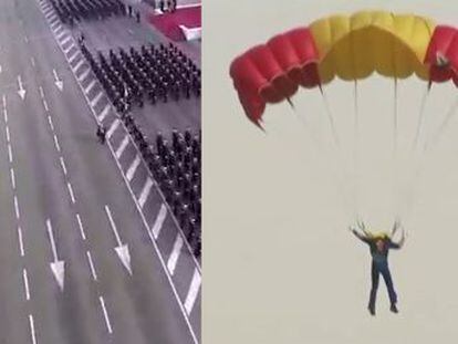 Dos cabos del Ejército del Aire saltaron desde un avión con una cámara y una bandera española