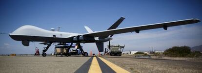 Un dron MQ-9 Reaper, a la base aèria d'Oxnard, a Califòrnia.