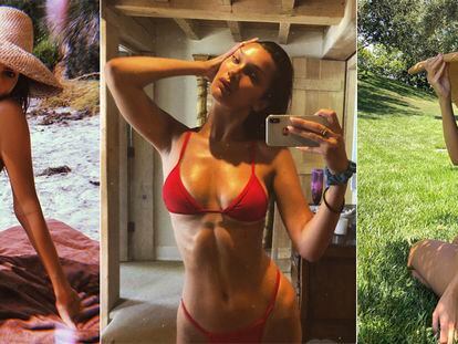 Emily Ratajkowski, Bella Hadid y Klhoe Kardashian, tres embajadoras del bikini más minúsculo.