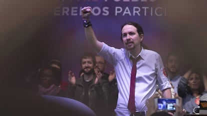 Pablo Iglesias, este domingo, en Vistalegre.