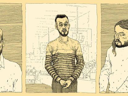 Los acusados Muhammad Usman, Hamza Attou y Osama Krayem.