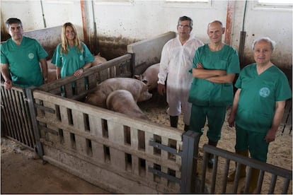 Izpisua, segundo por la derecha, con colaboradores de la Universidad Católica San Antonio de Murcia.