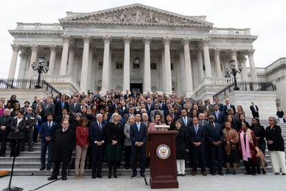 Nancy Pelosi, durante su intervención este viernes en un acto de homenaje a las víctimas del asalto al Capitolio del 6 de enero de 2021.