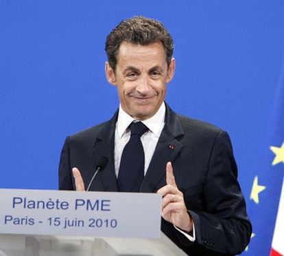 Nicolas Sarkozy, durante su discurso ante la Confederación francesa de pequeñas y medianas empresas.