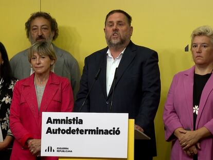 Oriol Junqueras (en el centro) este miércoles.