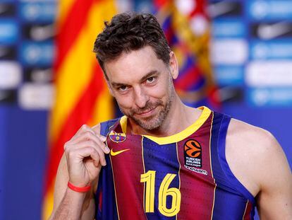 Pau Gasol, en su presentación como jugador del Barcelona de baloncesto.