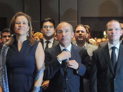 Los panistas Margarita Zavala, Felipe Calderón y Ricardo Anaya, en el comité ejecutivo nacional del PAN en mayo de 2016.