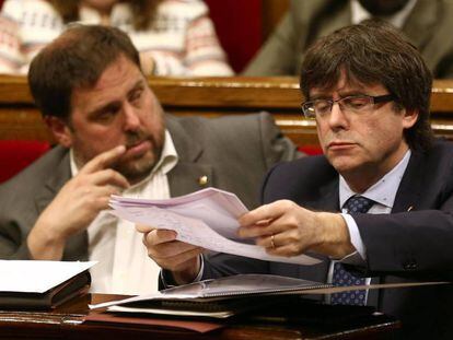 El president de la Generalitat, Carles Puigdemont, i el vicepresident Oriol Junqueras.