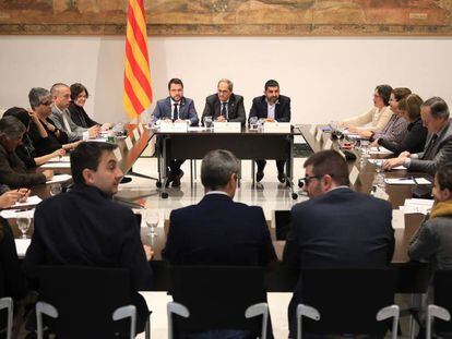 Reunión del Govern con representantes del sector social, este jueves.