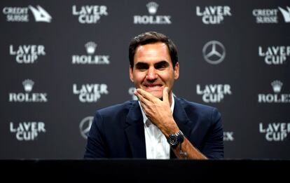 Roger Federer, este miércoles en una rueda de prensa en Londres.