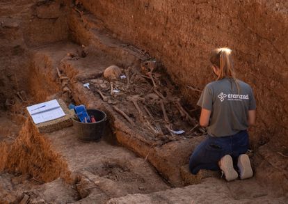 Trabajos de exhumación de la fosa común de Pico Reja en el cementerio de San Fernando de Sevilla, el pasado julio.
