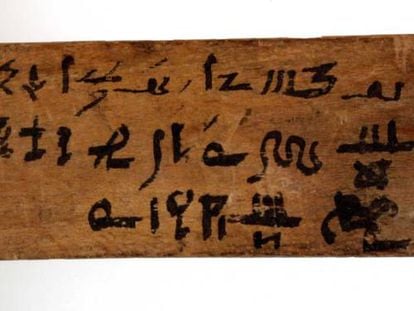 Etiqueta de momia en dem&oacute;tico-hier&aacute;tico.