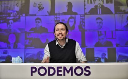 El secretario general de Podemos, Pablo Iglesias, interviene en el Consejo de Coordinación del partido, este 21 de enero.